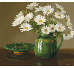 Daisies with Green Glazed Pottery