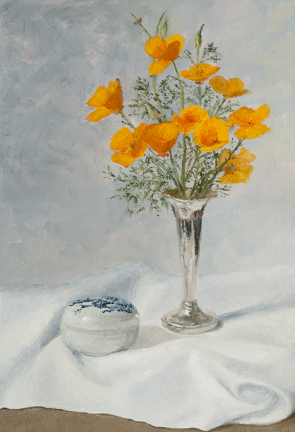 May Poppies on White Cloth