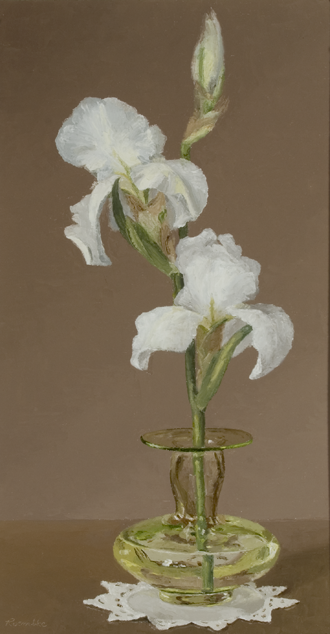 White Iris in Art Glass Vase